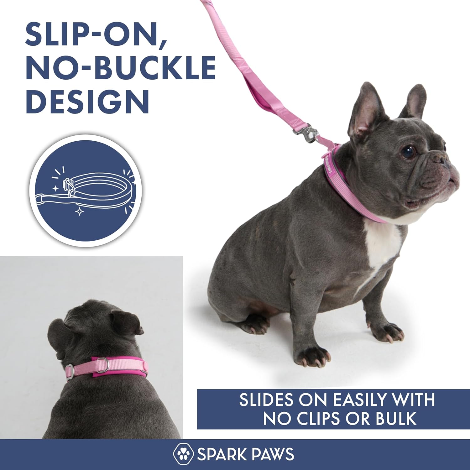 Spark Paws Martingale Dog Collar – Cushioned Slip-On Training Collar, Heavy Duty, Safety-Tested No-Buckle Collar for Medium & Large Dogs - Pink - E