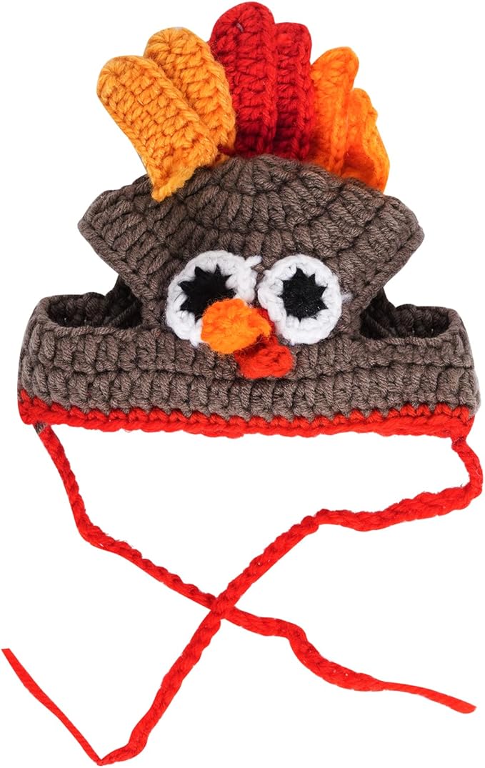 Gorro de Pavo para Gato o Perro Pequeño, Disfraz de Crochet para Halloween y Acción de Gracias miniatura 4