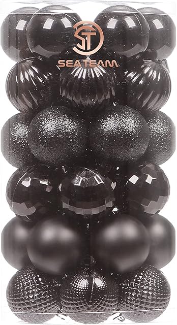Sea Team 41-Pack Christmas Ball Ornaments with Strings, 40mm/1.57" Small Size Baubles, Shatterproof Plastic Christmas Bulbs, Hanging Decorations for Xmas Tree, Holiday, Wedding, Party, Black
