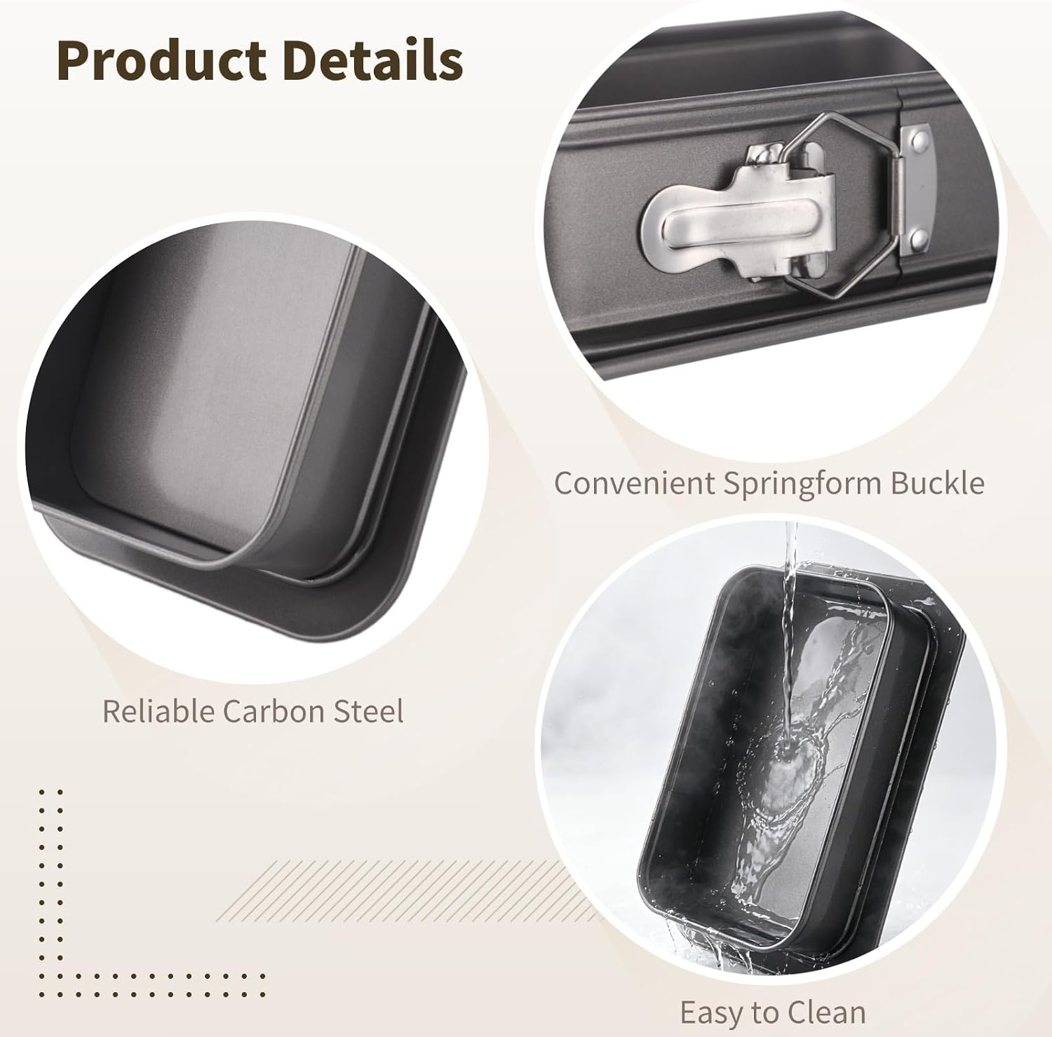 Rectangular Springform Cake Pan, Carbon Steel Non-Stick Baking Pan with Removable Base, Includes 50 Baking Paper and 3 Cake Tools for Cheesecake, Lasagna, Mousse