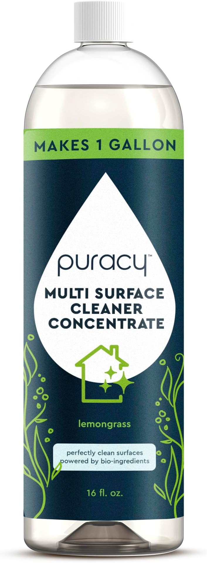 Puracy All Purpose Cleaner Concentrate – Plant-Powered Multi-Surface Cleaner - Surface Cleaner Solution As Seen on TikTok (Organic Lemongrass, 16 fl oz, 1 Pack)