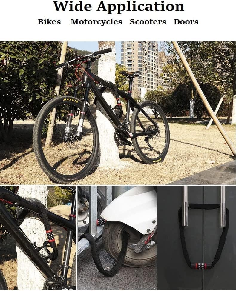 Bicycle Lock Combination Lock 6 mm High Security Chain Lock with 5-Digit Code, Hardened Steel Weatherproof Bike Lock for Bicycle, Motorcycle, Scooter900mm