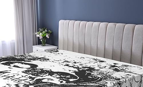 Miniatura 2 de Ambesonne Sábana bajera gótica, calavera aterradora en grunge, boceto con temática de muerto, imagen de ilustración del mal de terror oscuro, funda