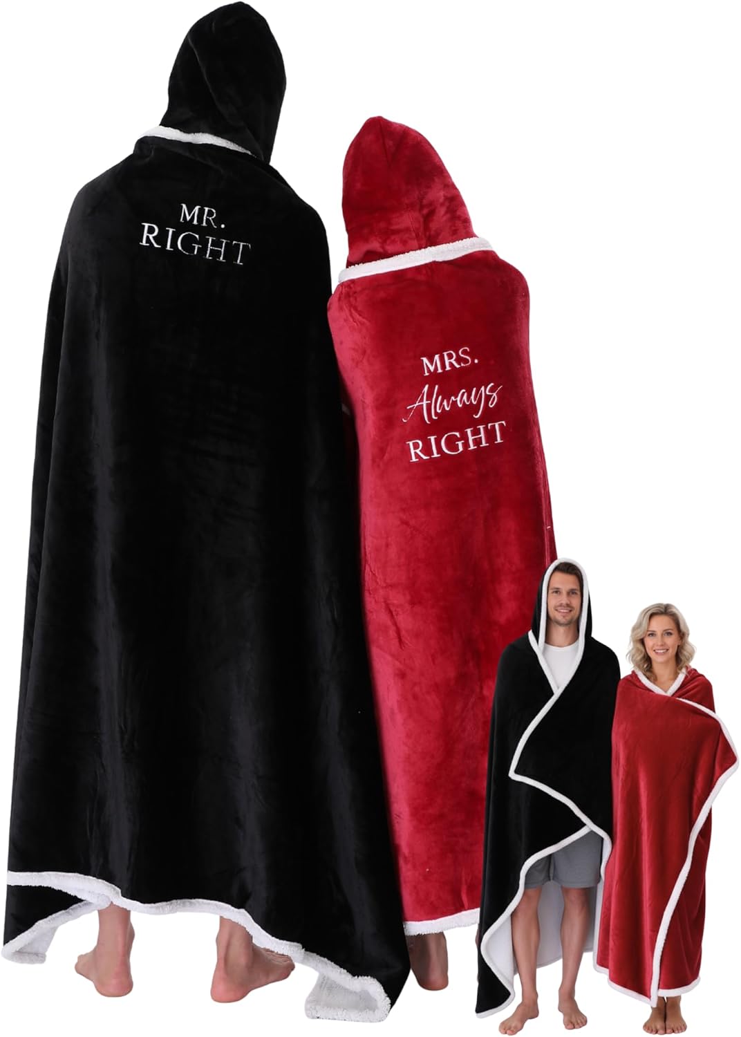 2 Pcs His and Hers Valentine's Day Gifts Wearable Blankets for Couples Embroidered Blanket Romantic Warm Couples Gifts for Valentine's