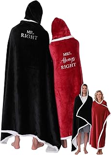 2 Pcs His and Hers Valentine's Day Gifts Wearable Blankets for Couples Embroidered Blanket Romantic Warm Couples Gifts for Valentine's