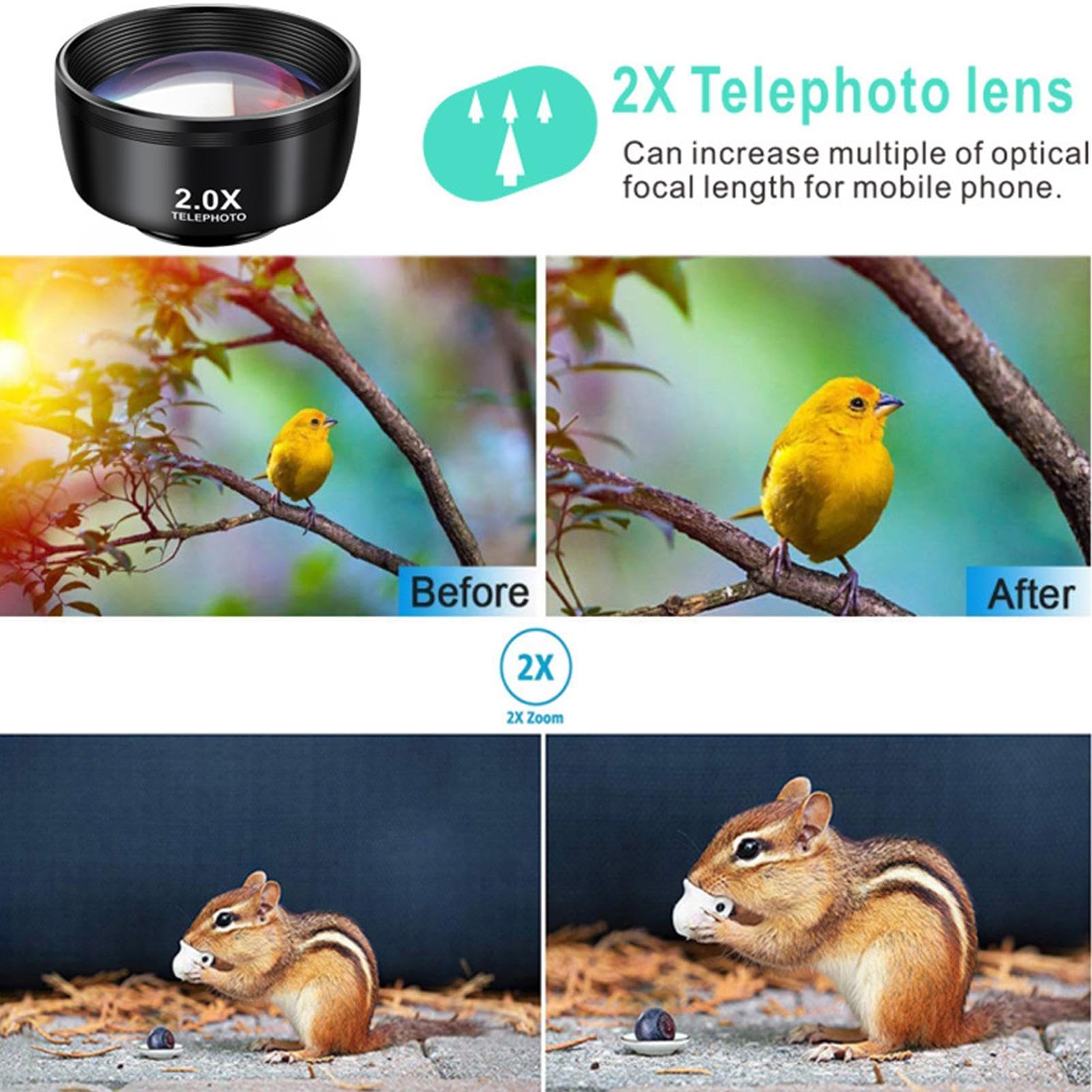 Set di 2 per smartphone – Set di obiettivi per cellulare | macro vetro clip fotocamera | Strumenti universali per cellulare, grandangolare macro 198-Fisheye 198, alloggiamento in lega