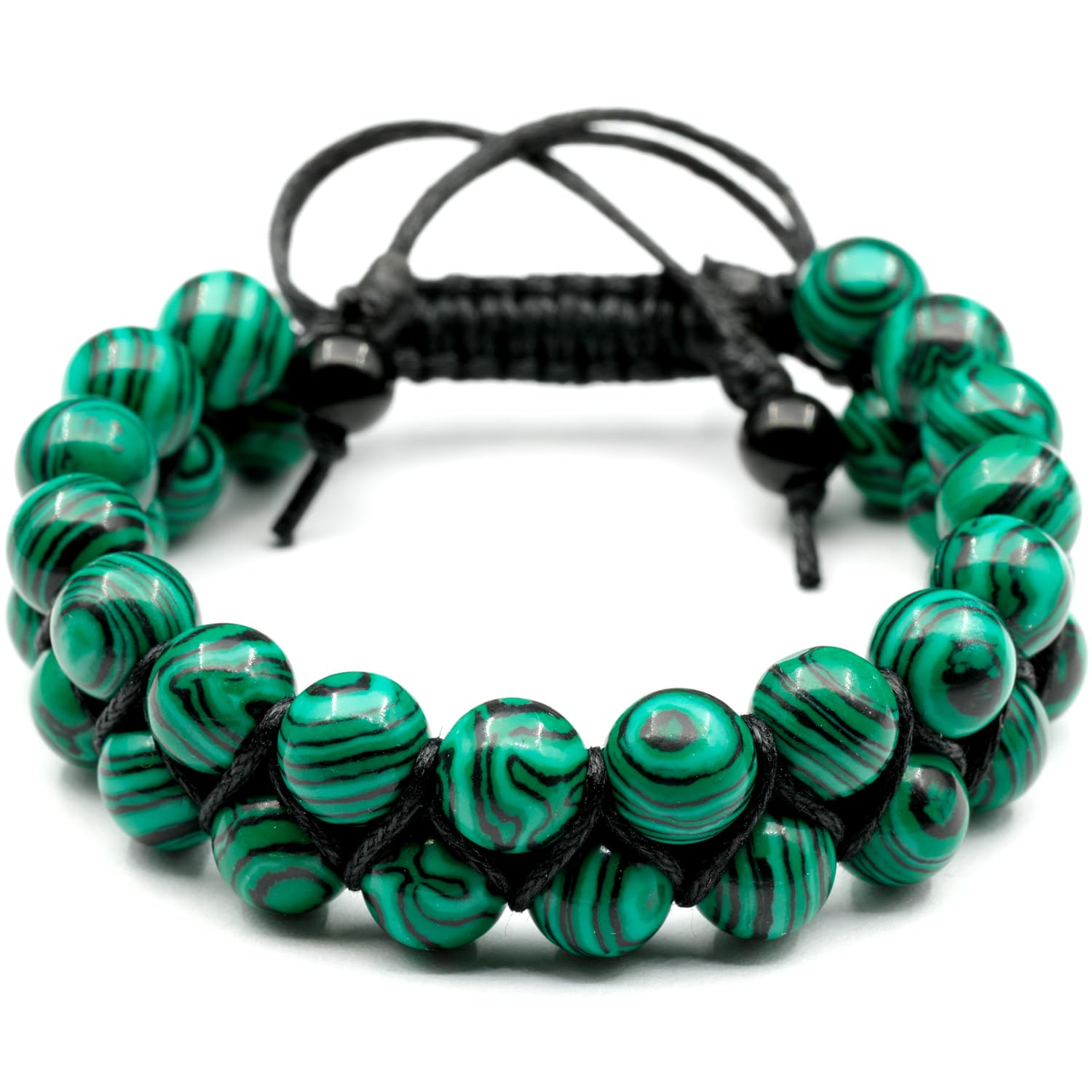 Natural Gemstone Double Row Macrame Bracelet for Men and Women | Handmade Adjustable Beaded Bracelet | 8mm Natural Stone Beads | Unisex Gift Jewelry