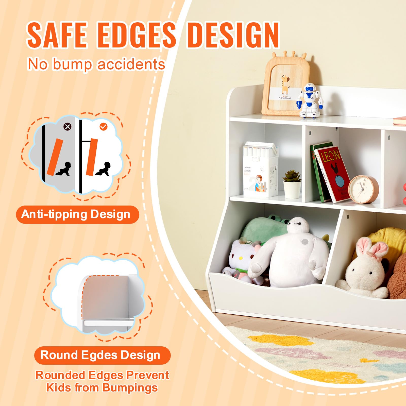 VEVOR Scaffale Portaoggetti in Legno per Bambini, Organizzatore Giocattoli con Scaffale per Libri, Armadietto per Camera Giochi