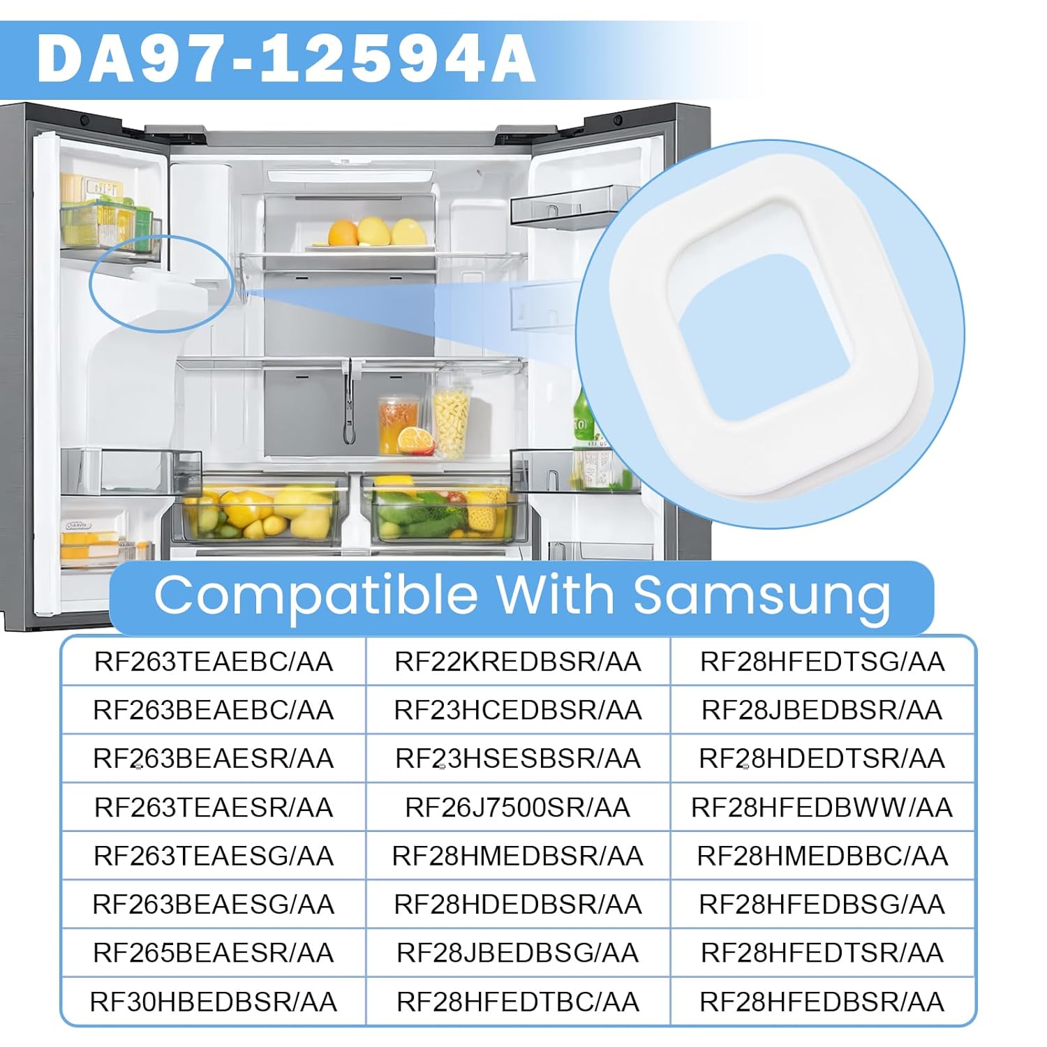 DA97-12594A Ice Chute Gasket Cap Replacement for Samsung Refrigerator - Compatible with RF28HMEDBSR RF28JBEDBSR Models - Durable Ice Maker Gasket