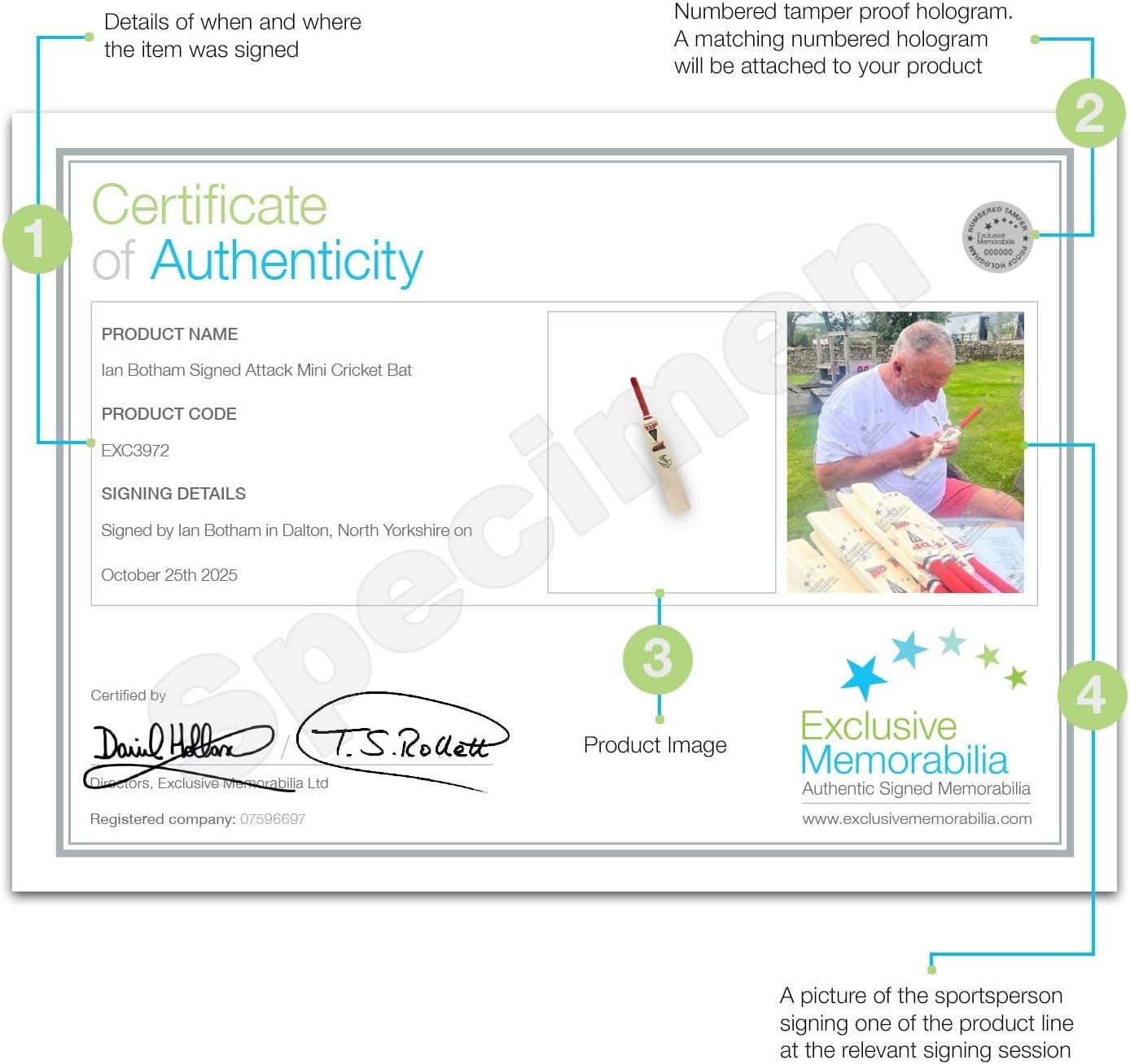 Ian Botham Signed Mini Attack Cricket Bat. Framed