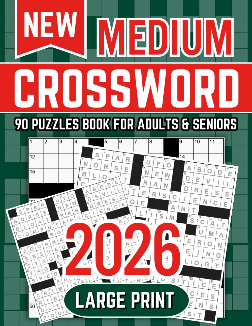 Medium Crossword Puzzle Book For Adults & Seniors 90 Puzzles Large Print With Solutions