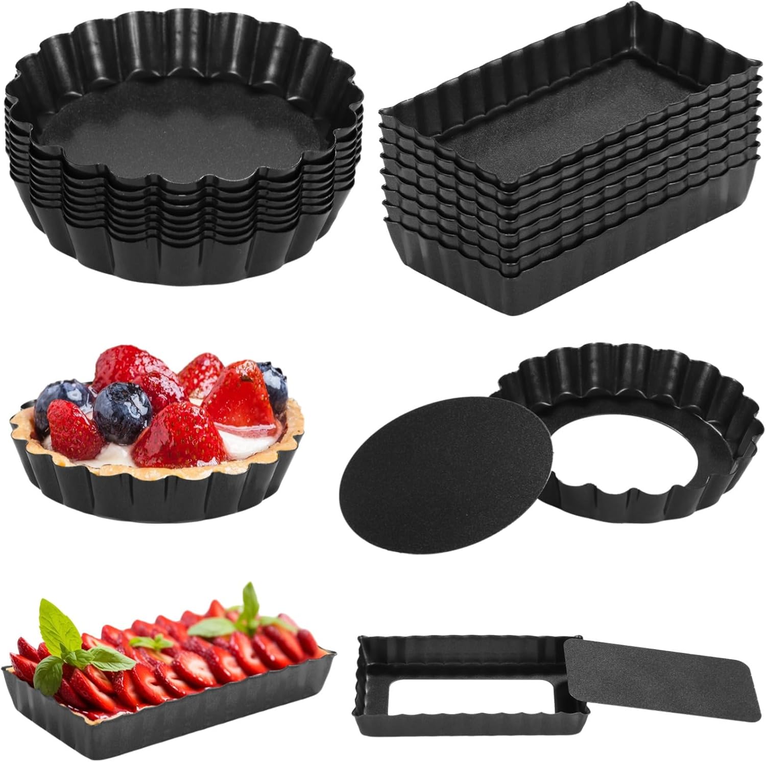 16 Pcs Mini Tart Pans Set, Removable Bottom Nonstick Pie Pans, Carbon Steel 4-Inch Fluted Tart Mold for Quiche, Mousse Cakes, and Egg Tarts