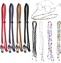 Swpeet 8Pcs 8 Color Adjustable Leather/Beaded Eye Glasses Strap Kit, Anti-slip Sunglasses Eyewear Eyeglass Holder around Neck Chain Lanyard Retainer for Women Men and Kids
