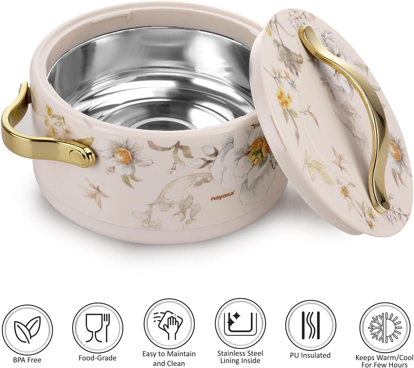 casserole set inner steel casserole keeps food hot & fresh chapati, roti daily use kitchen item diwali dipawali gift item (500 ml, 1000 ml, 1500 ml), spring color set of 3