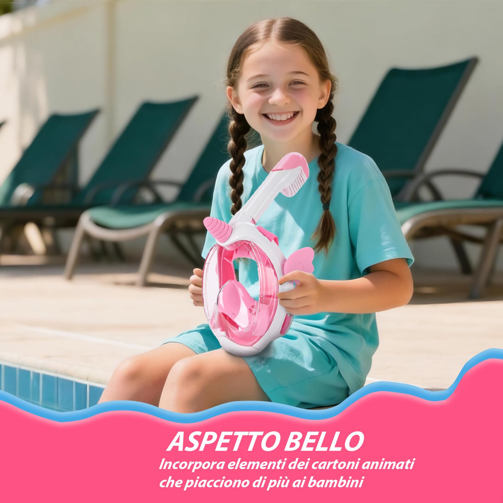 Vitare Maschera da Snorkeling per Bambini, Maschera Subacquea con Vista Panoramica a 180°, Maschera Mare Facciale Impermeabile e Antiappannamento - XS