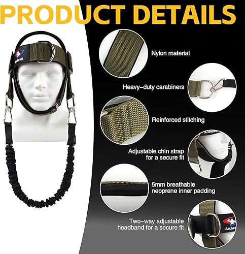 Miniatura 5 de Entrenador de arnés de cuello y cabeza, correa ajustable para la barbilla y arnés de cabeza, ejercitador de cuello de neopreno para levantamiento de