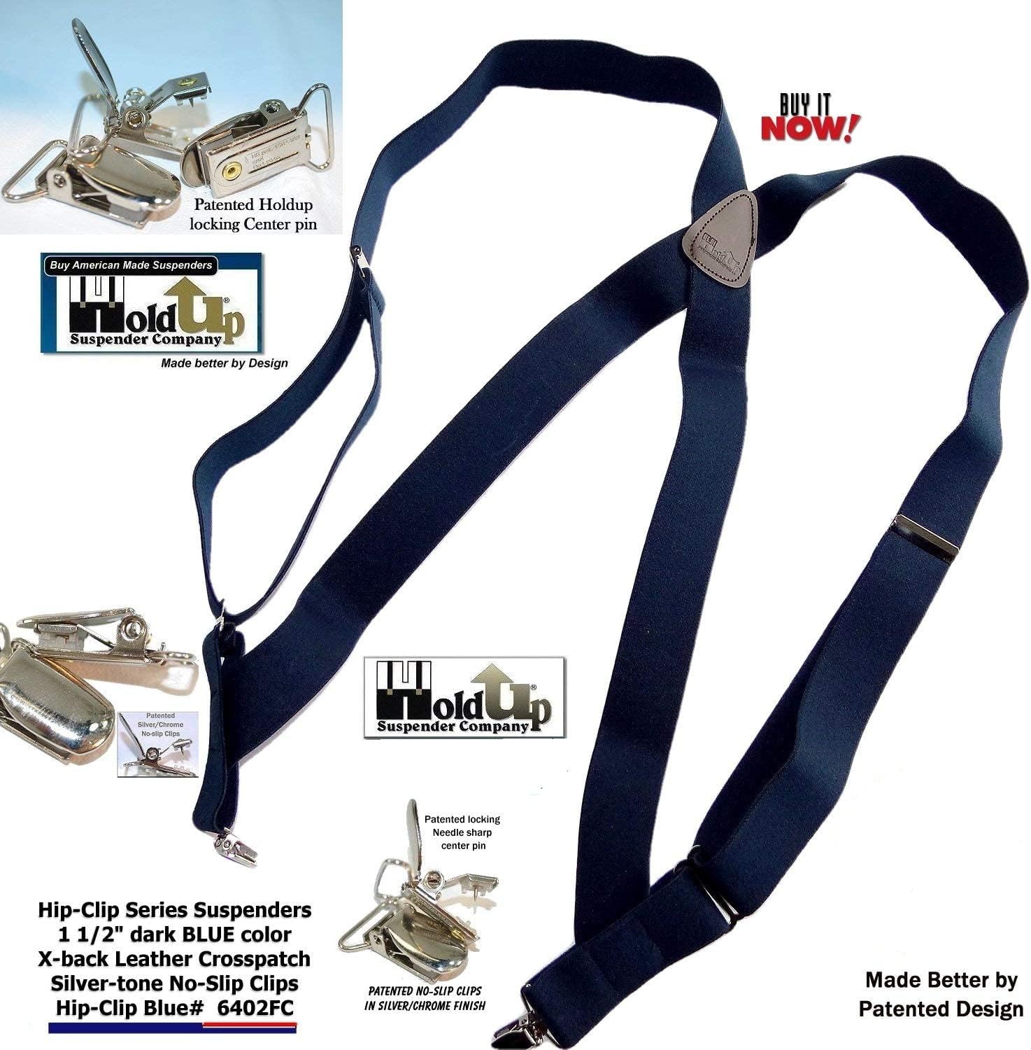 Hold-Up Hip-Clip Style Suspenders for Men 1.5-Inch Wide No-Slip Clips image 5