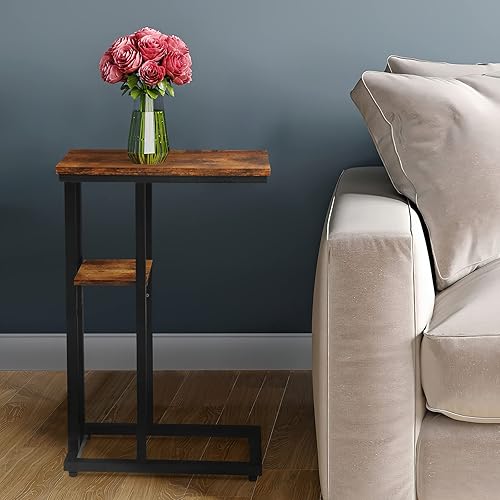 Miniatura 4 de Mesa auxiliar en forma de C para sofá, mesa auxiliar de sofá para espacios pequeños, mesas auxiliares delgadas para sofá cama, mesa de aperitivos