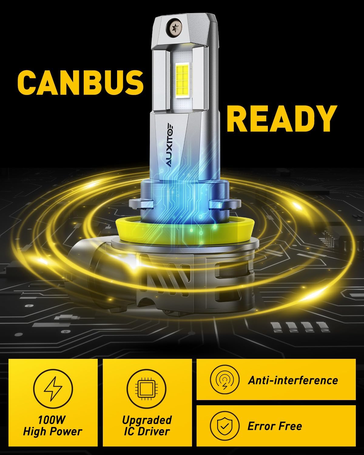 AUXITO 9005 Bulb H11 Bulbs, 80000LM Brighter Ultra-Bright, Plug N Play, Long Lifespan, No Flicker, 99% Compatibility, 2PCS