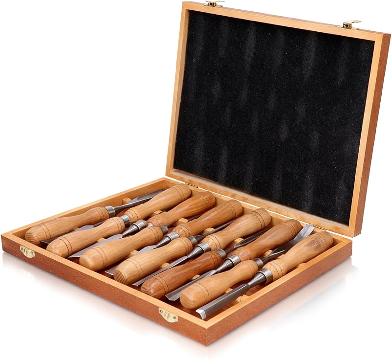 12Pcs Wood Chisel Set, 60CRV Blade Wood Carving Chisels Kit, Woodworking Chisels, Wood Carving Tools with Wooden Storage Case