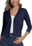EXCHIC Manches 3/4 Pulls de cardigan léger à copeaux ouvert devant Bolero Shrugs courts pour robes pour femme