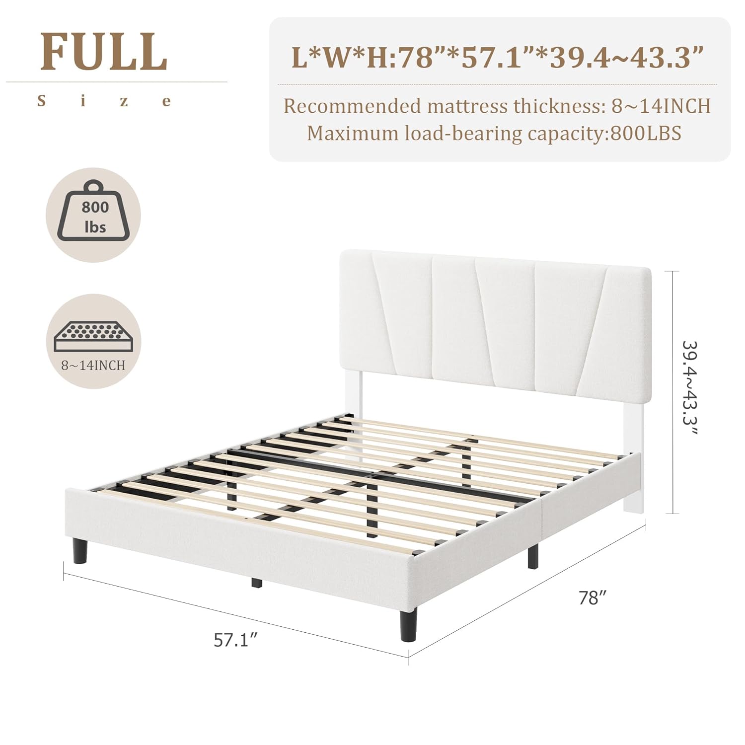 Garvee Full Size Platform Bed Frame with Fabric Upholstered Headboard and Wooden Slats Support, Fully Upholstered Mattress Foundation/No Box Spring Needed/Easy Assembly