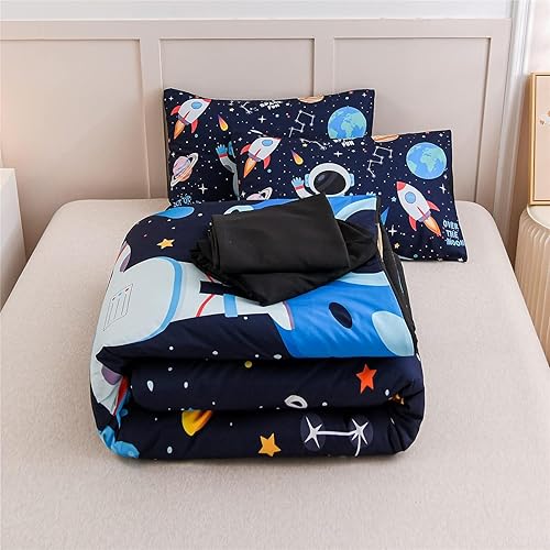 Miniatura 8 de Meeting Story Juego de edredón de 5 piezas con temática espacial del universo, planeta, astronauta, cohete y galaxia, para decoración de habitación
