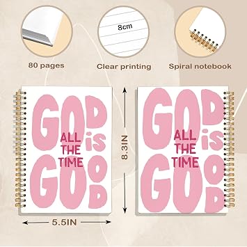 Pink Christian Spiral Notebook Journal, God is Good All The Time Bible Verse Scripture Journal for Women, Christian Gifts for Women, Religious Prayer Notebooks, 5.5x8.3 Inch