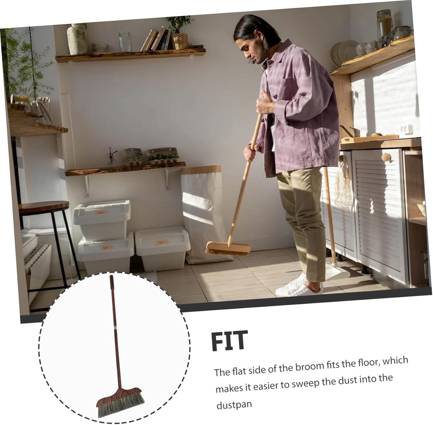 Cedar Broom Long Handle Broom for Floor Cleaning Soft Bristles Home Cleaning Device Dustpan Included