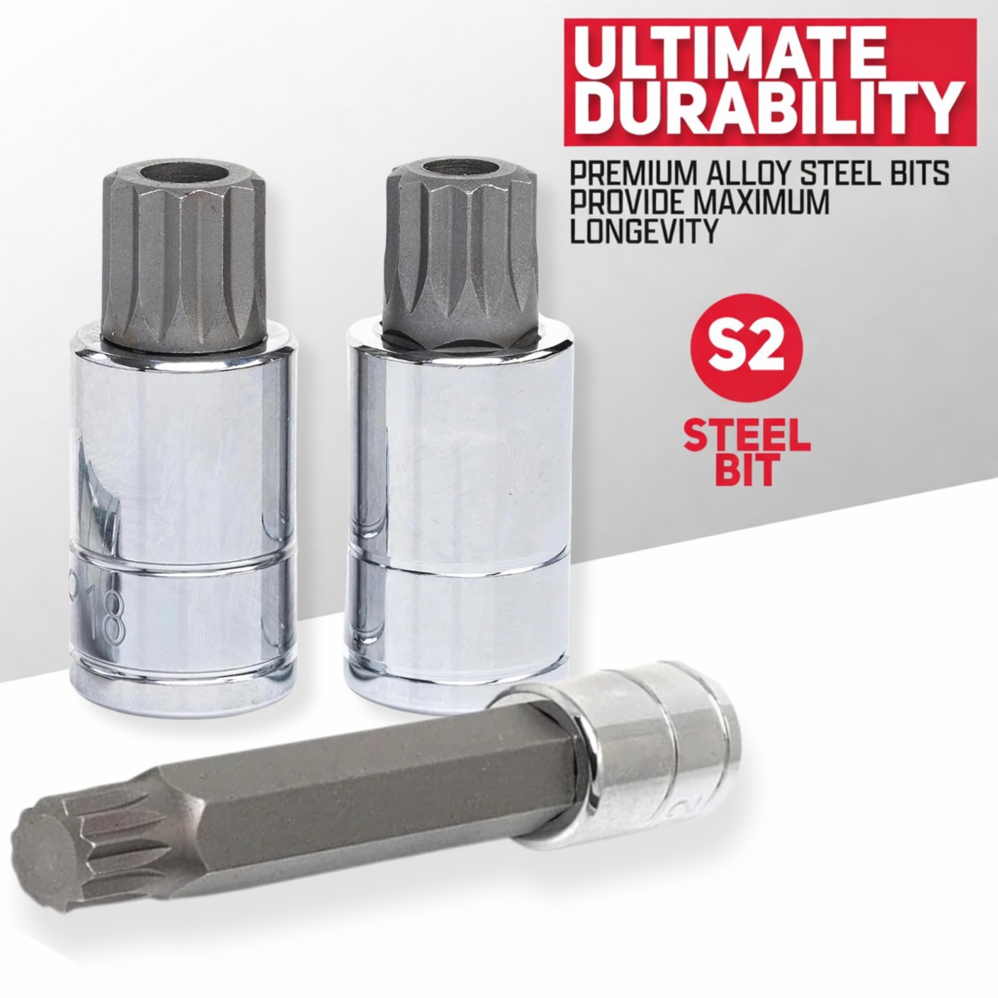 NEIKO XZN 10057A - Set di punte quadrate triple, 20 pezzi, set di chiavi a bussola scanalate, set di chiavi a bussola extra lunghe da 10,2 cm, da 4 mm a 18 mm, 12 punti, antimanomissione, punta a