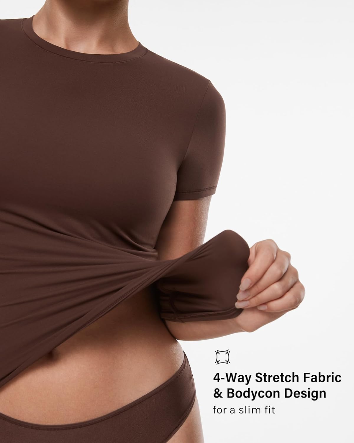 INLYRIC Women's Inbarely Ultra Short Sleeve Tops Crew Neck Double Lined Going Out Slim Fit T Shirts Summer Basic Tees - Image 3