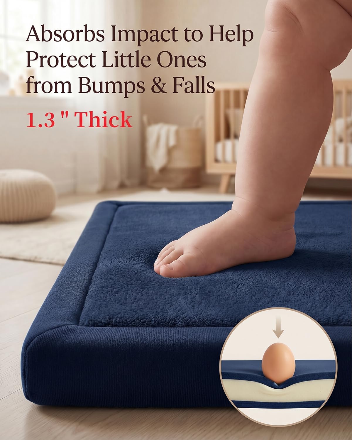 Baby Play Mat for Floor Playpen Mat 1.3" Thick Elasti-Foam Padded Cushioning Non-Slip Playroom Tatami-Style Nursery Mat for Tummy Time & Crawling for Babies Toddlers Infants Dark Blue