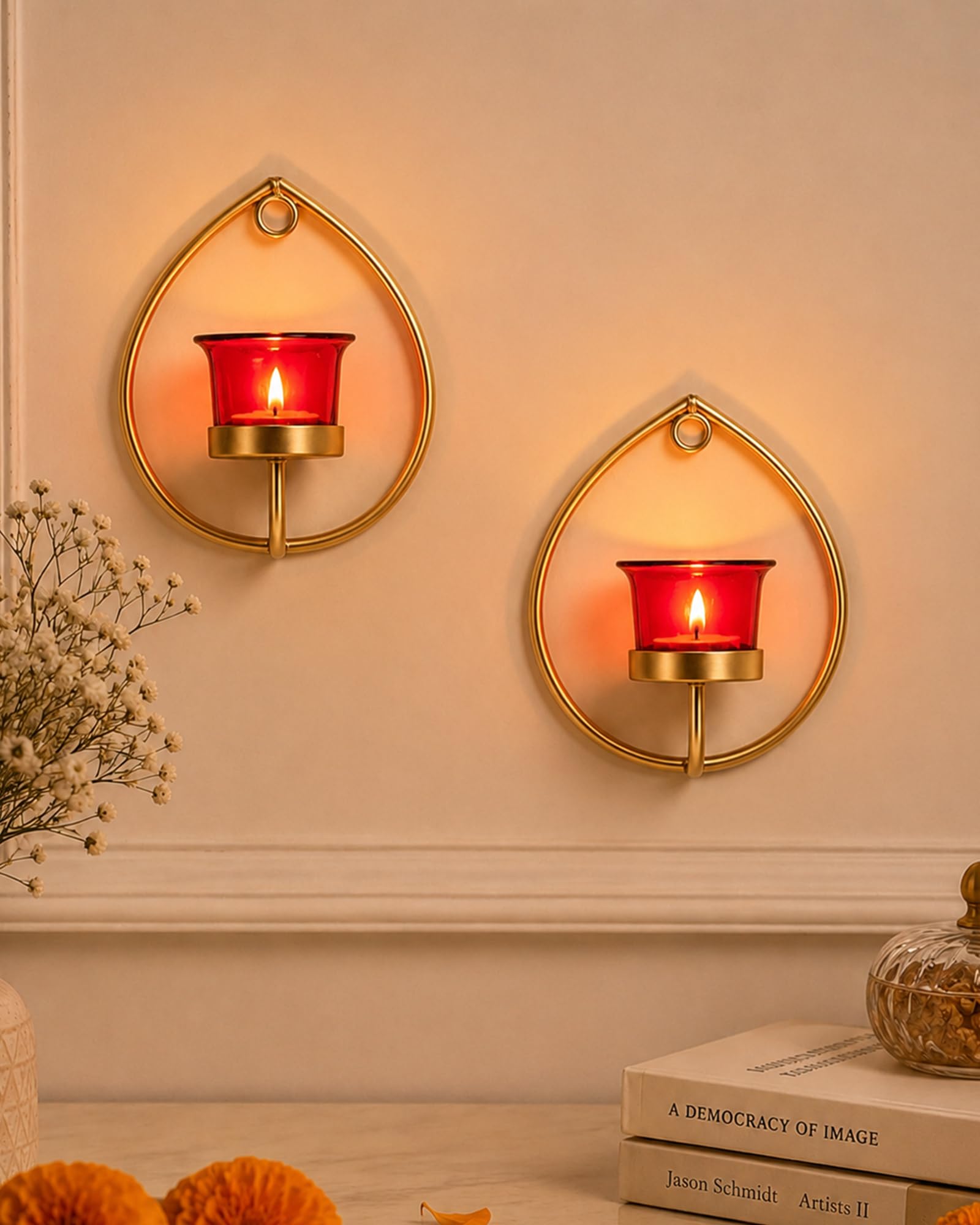 Homesake Diwali Candle Sconces - Set of 2 with Candles -10 Homesake Diwali Candle Sconces - Set of 2 with Candles -10