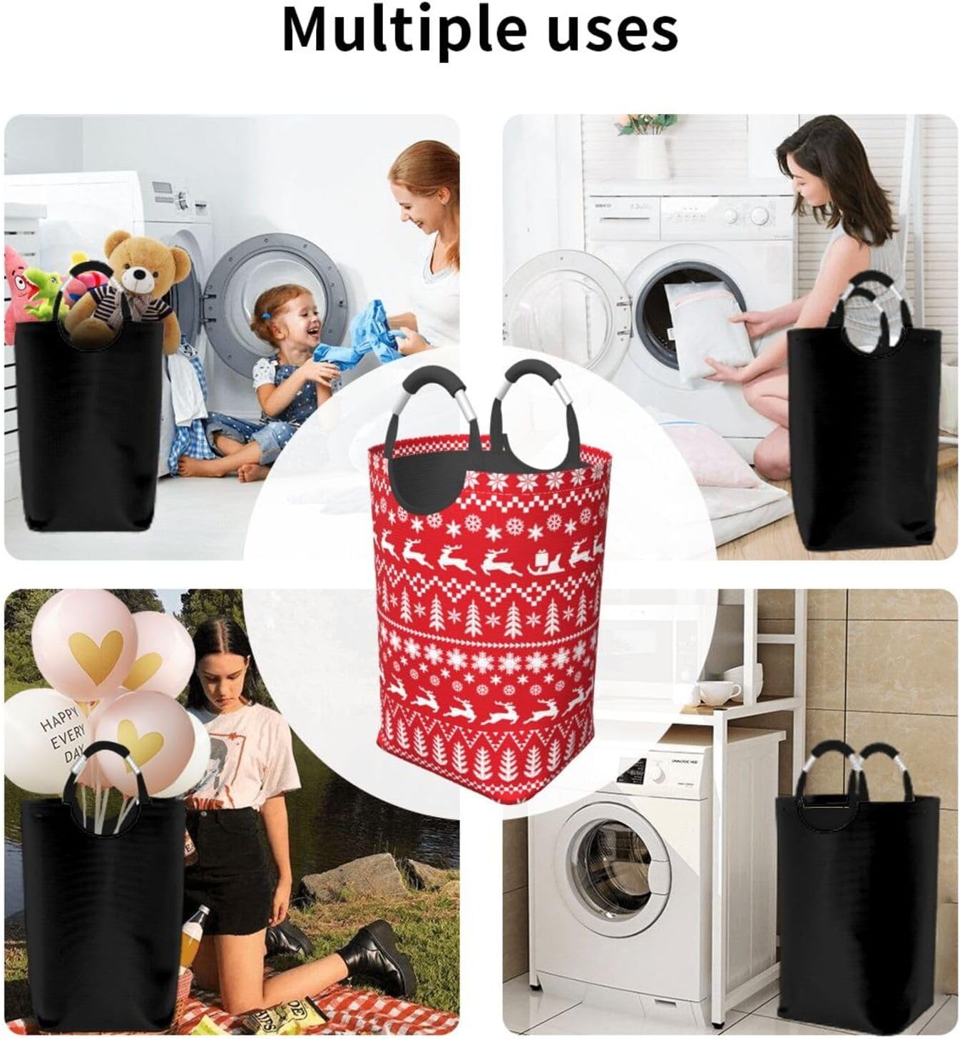 Merry Christmas Laundry Basket Organizer Collapsible Laundry Hamper Waterproof Nursery Storage Basket with Handles for Toy Organizer Bathroom Travel Clothes
