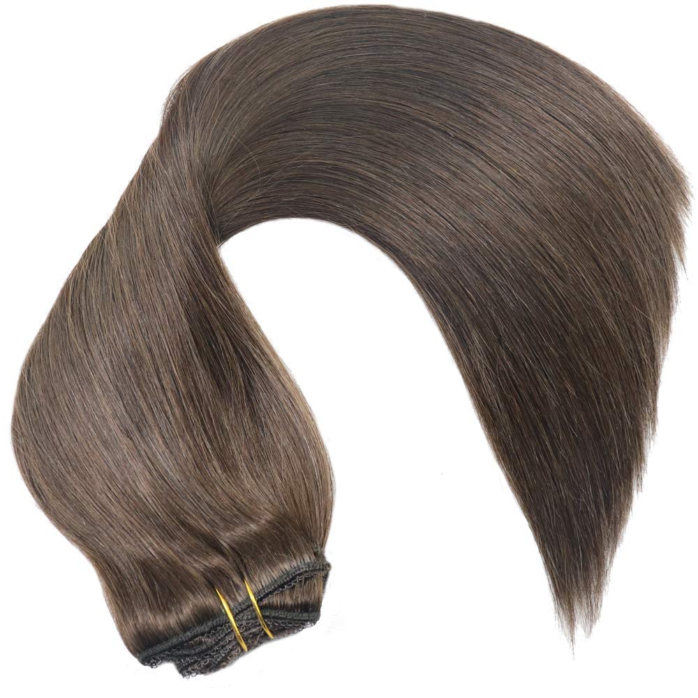 Real Human Hair Lace Clip In Hair Extensions Thick Ends Color Dark Brown #2 10inch 100g