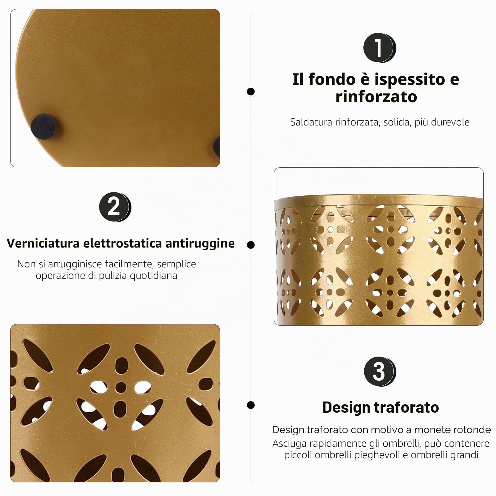 Pyhodi Portaombrelli, Portaombrelli in Metallo per Ingresso, Design Cavo Elegante e Compatto a Prova di Ruggine, Mantieni i Tuoi Pavimenti Asciutti e Ordinati con il Nostro (GOLD)