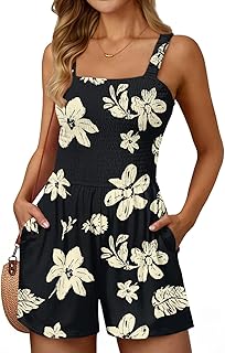 Rompers for Women Summer Vacation Beach Outfits Casual Loose Square Neck Shorts Jumpsuits Overalls 2025 Resort Wear