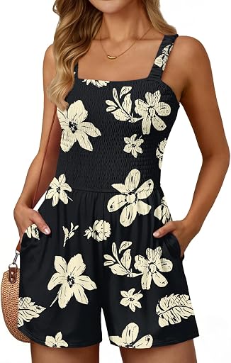AUTOMET Rompers for Women Summer Vacation Beach Outfits Casual Loose Square Neck Shorts Jumpsuits Overalls 2026 Resort Wear