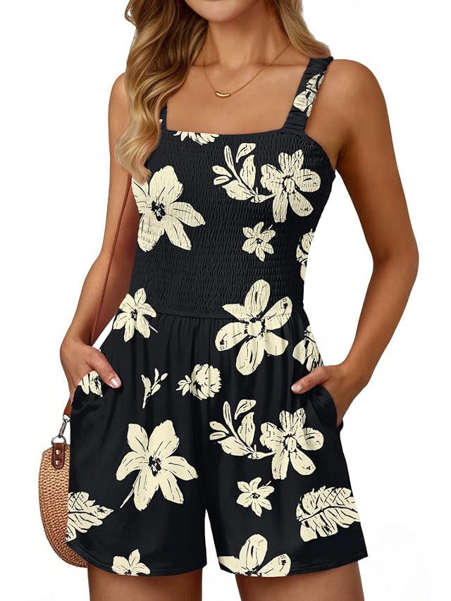 AUTOMET Rompers for Women Summer Vacation Beach Outfits Casual Loose Square Neck Shorts Jumpsuits Overalls 2026 Resort Wear