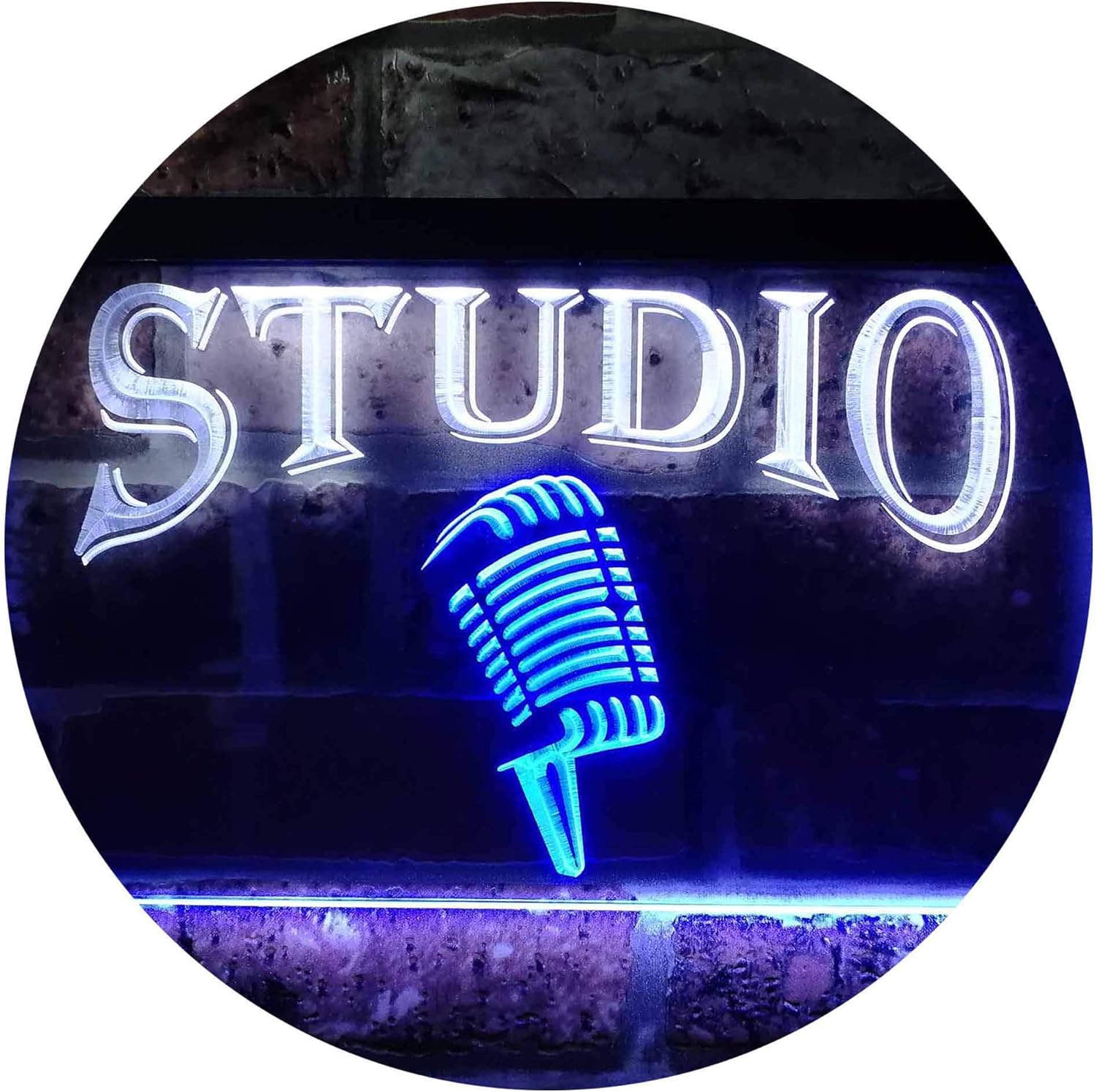 ADVPRO Studio On Air Microphone Illuminated Dual Color LED Neon Sign White & Blue 24" x 16" st6s64-i0587-wb