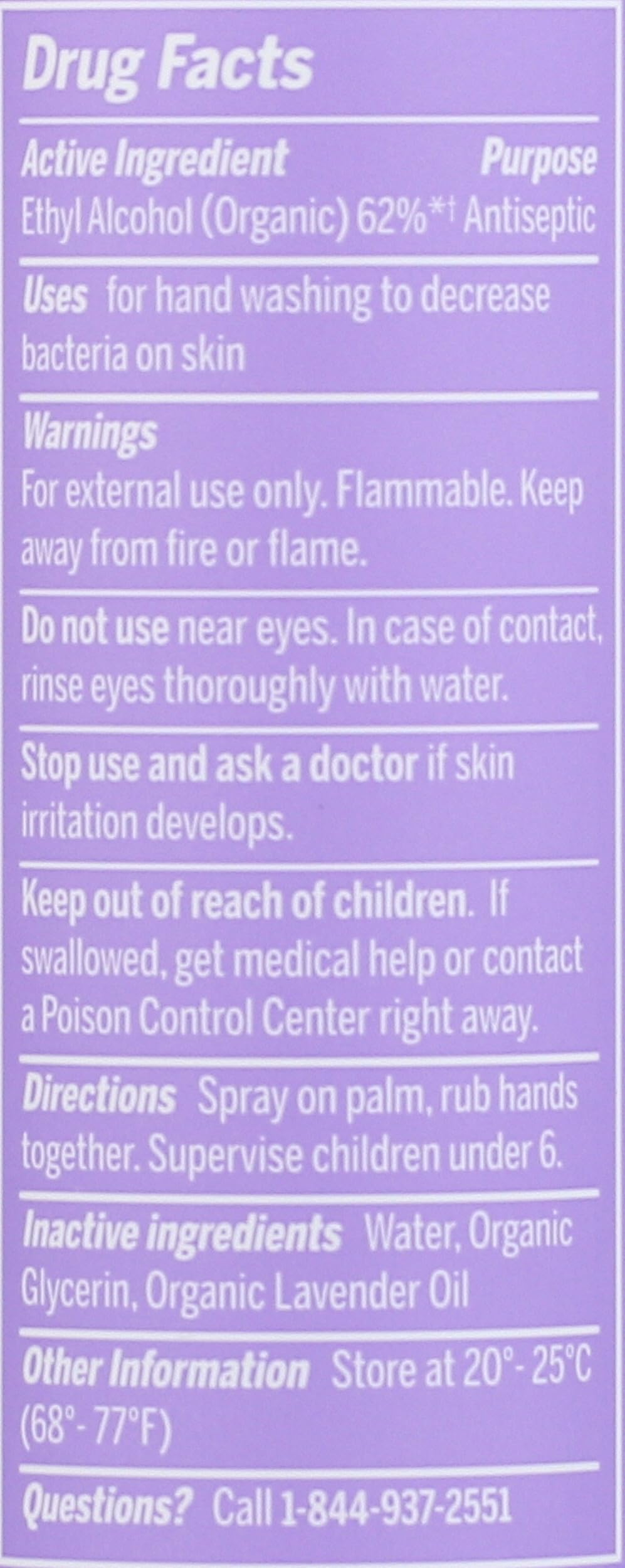 Dr. Bronner's Spray Detergente Mani Bio senz'acqua, Lavanda, 60 ml