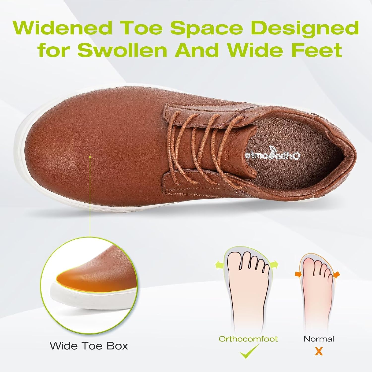 OrthoComfoot Men's Orthopedic Wide Leather Dress Walking Shoes: Comfortable Arch Support Oxfords for Plantar Fasciitis, Orthotic Casual Business Work Shoes for Foot and Heel Pain Relief - Image 3