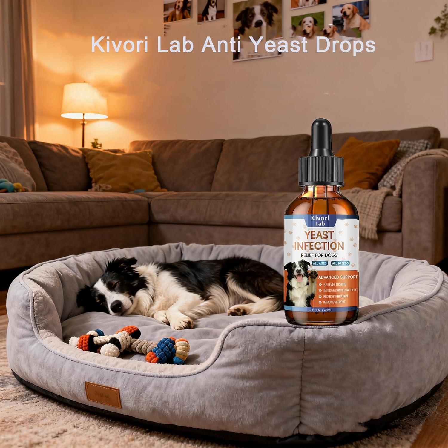 Yeast Infection Drops for Dog,Kivori Lab Anti Yeast Drops,Natural Herbal Dog Supplement Drop for All Ages and All Breeds,60ml Dropper Bottle (2PCS)