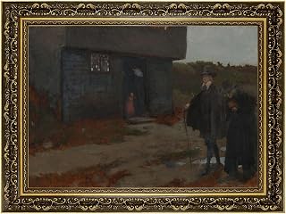 Vintage Framed Puritan Scene Canvas Print Oil Paintings Reproduction World Classics Painting, Poster, Pictures, Wall Decor Middle Ages Home Decor for Living Room Office Dorm Room (Gold Framed,12L"X16W")