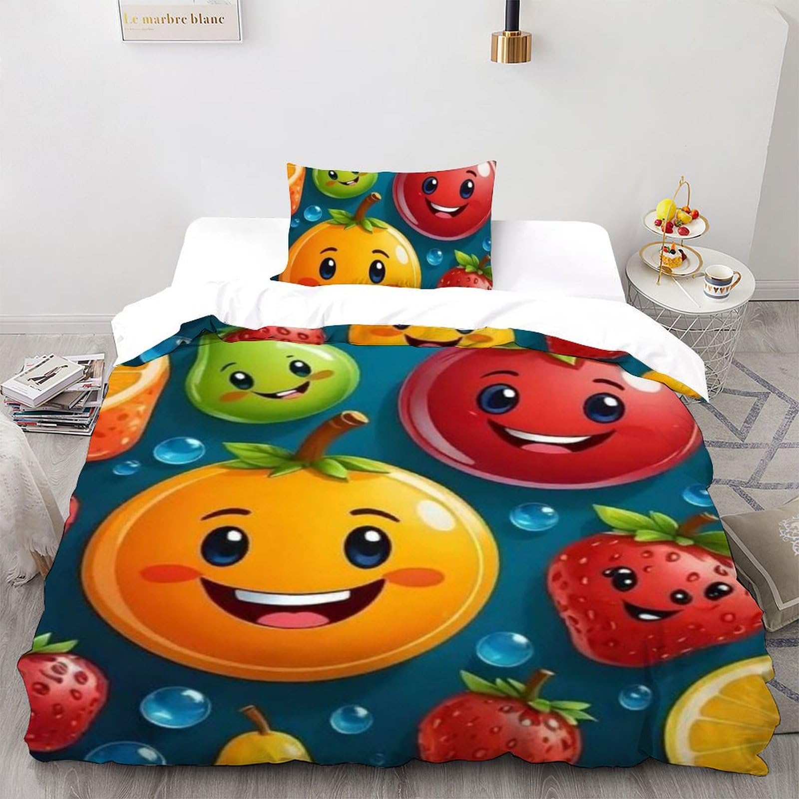 Housse de couette avec fermeture éclair motif pommes imprimé 3D 135x200