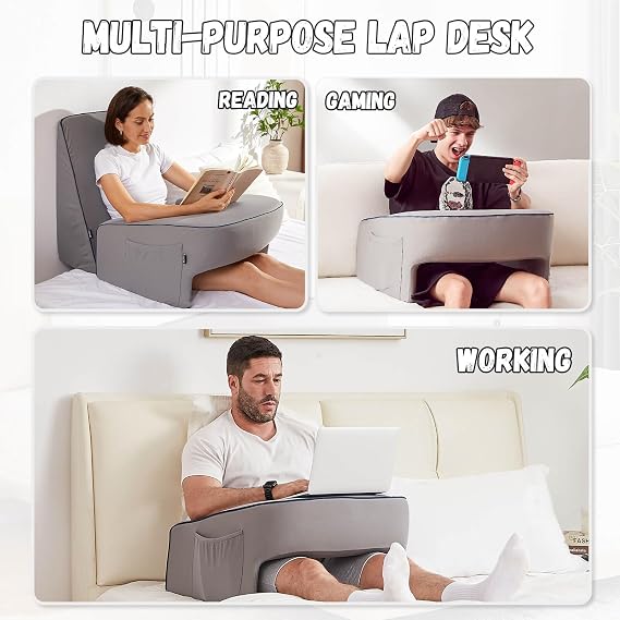 cooloo8 Reading Pillow with Armrests Extra Large Memory Foam Gaming Pillow for Adult, Lap Desk for Laptop, Arm Rest for Working, Crocheting, Playing Game or Siting in Bed, Floor, Sofa, (Grey)