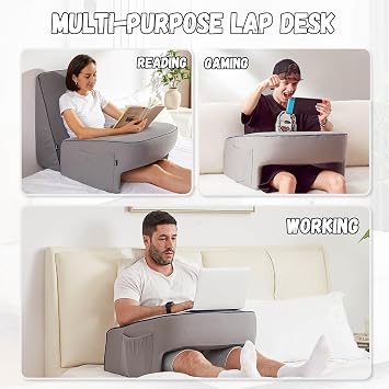 cooloo8 Reading Pillow with Armrests Extra Large Memory Foam Gaming Pillow for Adult, Lap Desk for Laptop, Arm Rest for Working, Crocheting, Playing Game or Siting in Bed, Floor, Sofa, (Grey)