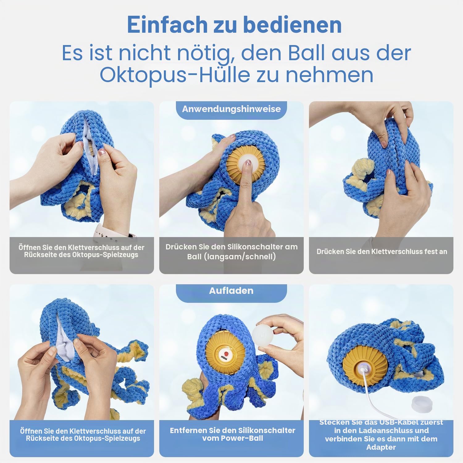 Interaktives Hundespielzeug, Oktopus, langlebiges, automatisches Spring-Hundespielzeug, um sie beschäftigt zu halten, quietschendes, bewegliches Tauziehen, Hundespielzeug, wiederaufladbar über