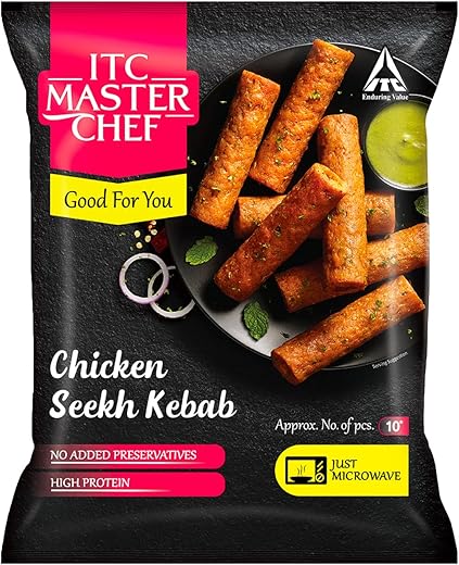 ITC MASTER CHEF Chicken Seekh Kebab, Non-Veg Frozen Snack, Ready to Cook, 500g