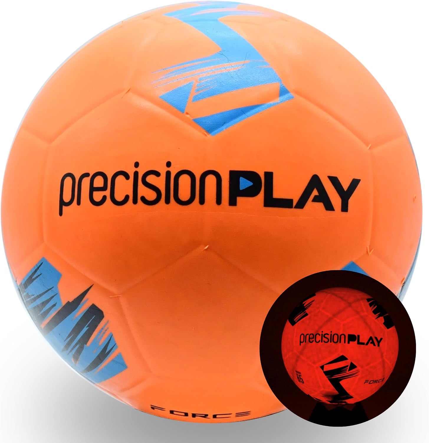 PrecisionPLAY Force LED Light Up Training Football, Glow in Dark Rechargeable & Water-Resistant, Fluo Orange, Durable Rubber Construction, Size 5